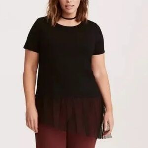 Torrid black asymmetrical mesh bottom short sleeved top Size 2X